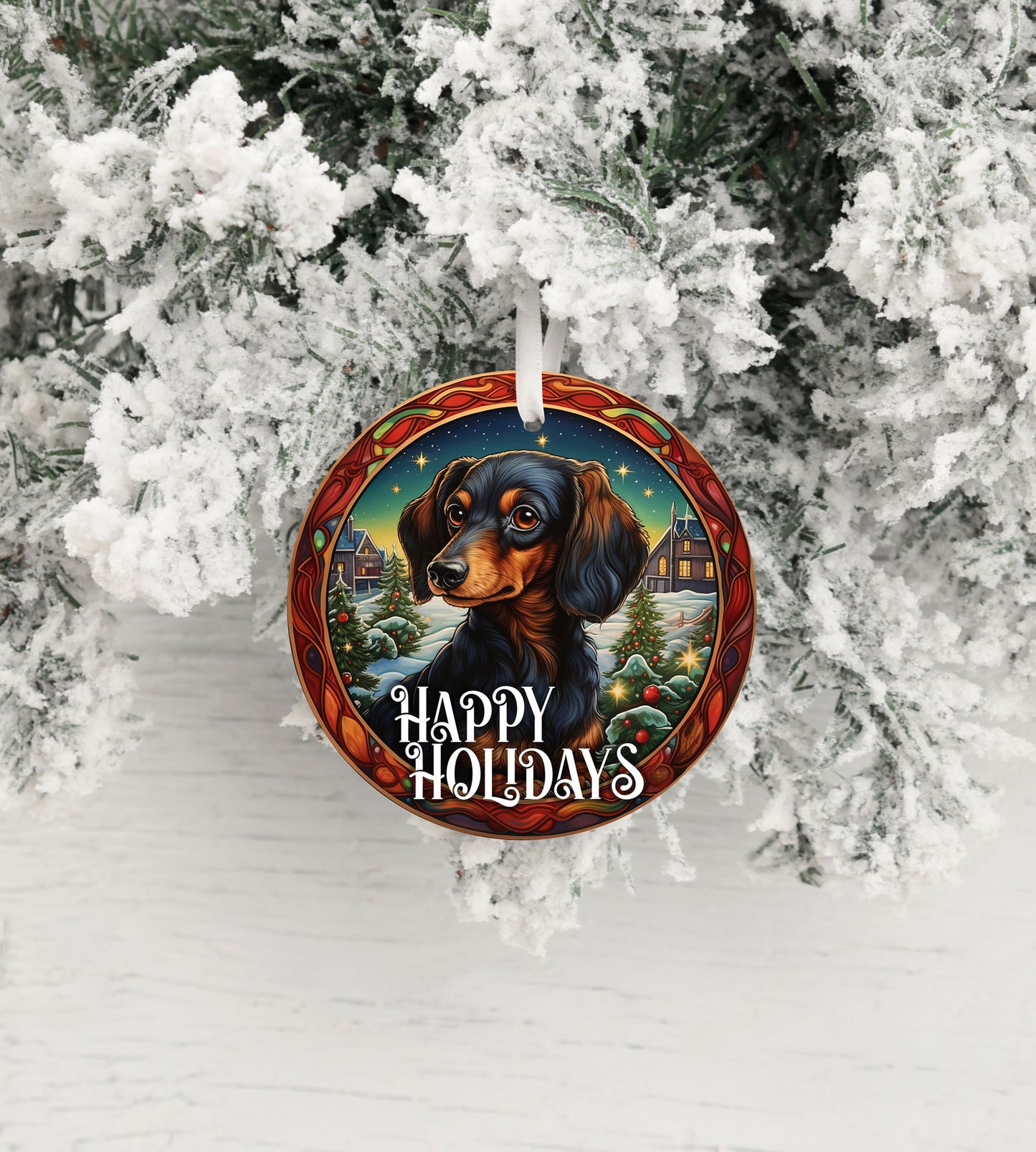 New Release Christmas Ornament, Dachshund Happy Holidays Ceramic Christmas Ornament