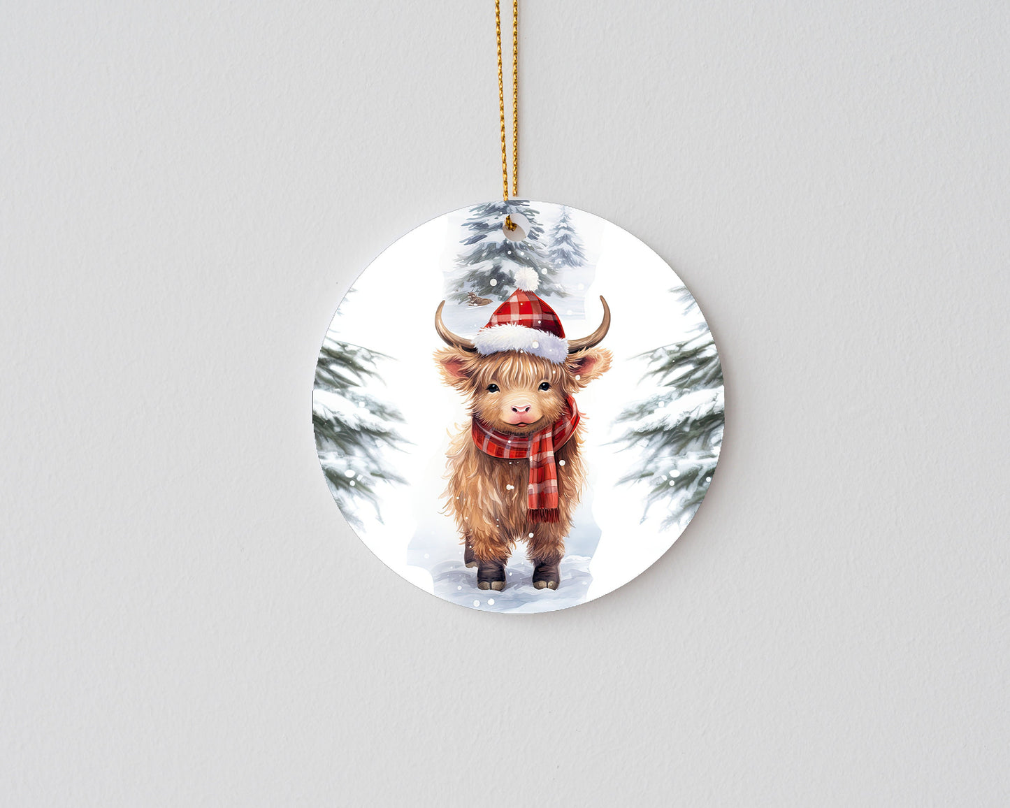 New Release Christmas Ornament, Christmas Hat and Scarf Highland Cow Ceramic Christmas Ornament