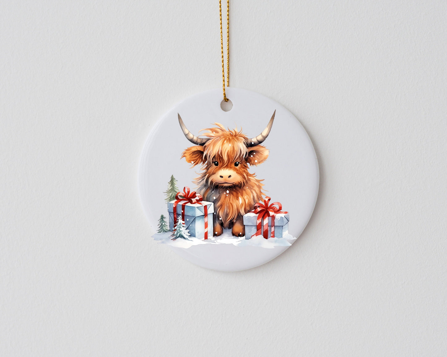 New Release Christmas Ornament, Christmas Highland Cow Ceramic Christmas Ornament