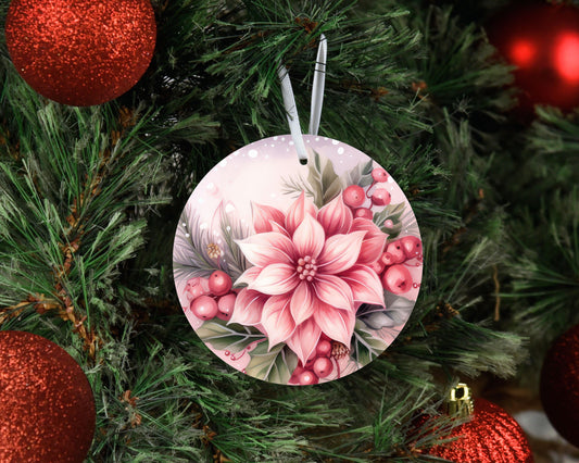 New Release Christmas Ornament, Pink Poinsettia Ceramic Christmas Ornament