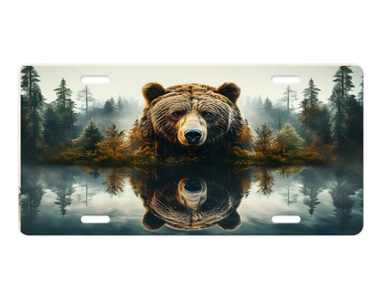 New Release Vanity Front License Plate, Bear Reflection Aluminum Vanity License Plate Car Accessory Decorative Front Plate