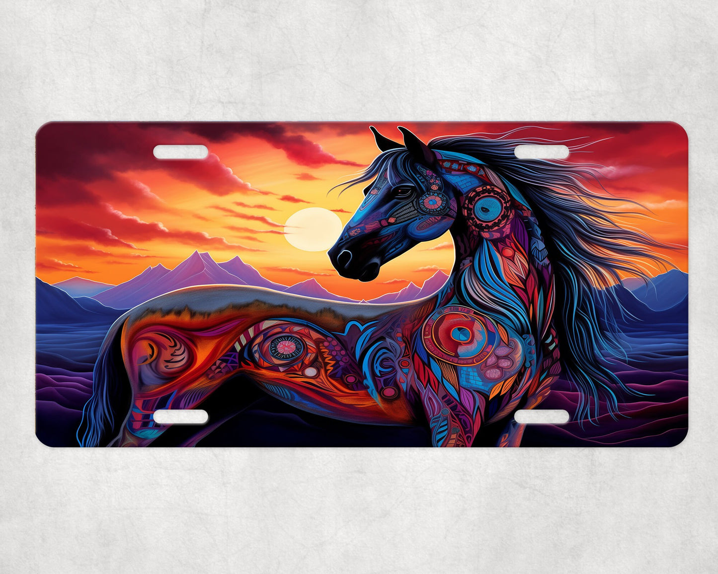 New Release License Plate, Native American Tribal Horse Printed Aluminum Front License Plate, Car Accessory, Vanity Plate, Cute Car Tag