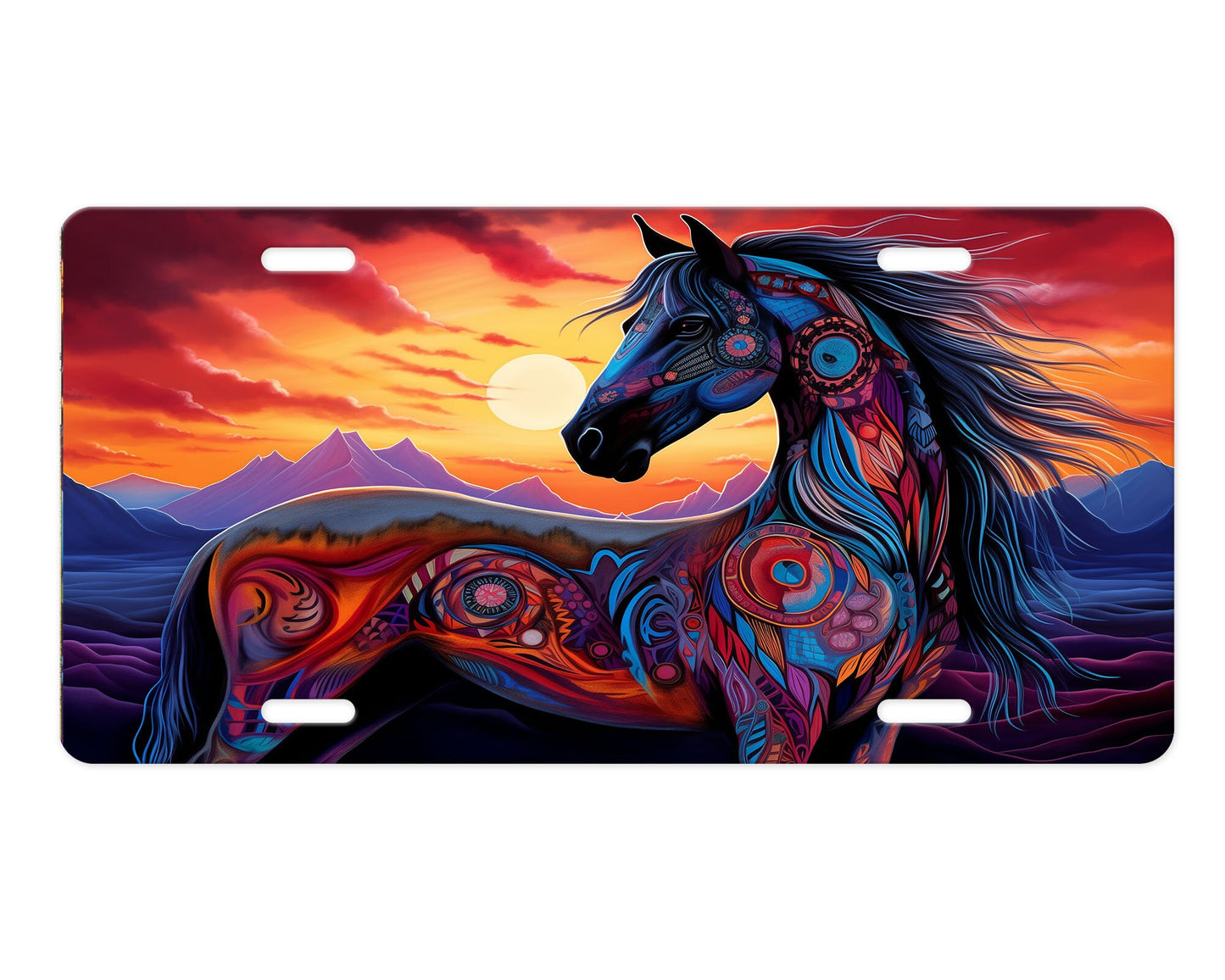 New Release License Plate, Native American Tribal Horse Printed Aluminum Front License Plate, Car Accessory, Vanity Plate, Cute Car Tag