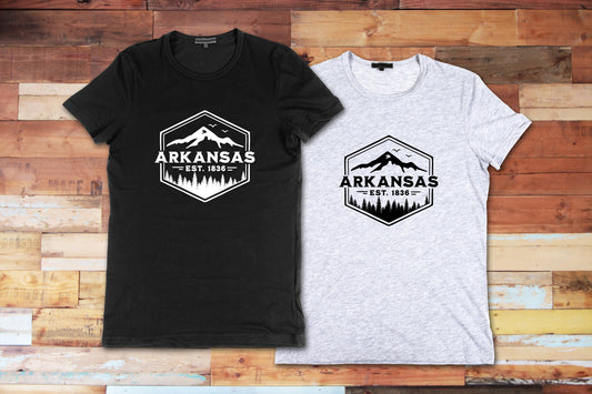 New Release, Arkansas Badge, T Shirt,  Tshirt, Graphic T's  100% Cotton Black White or Gray, Tee
