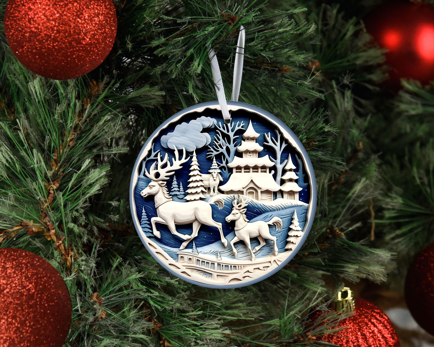 New Release Christmas Ornament, Blue and White Reindeer Ceramic Christmas Ornament