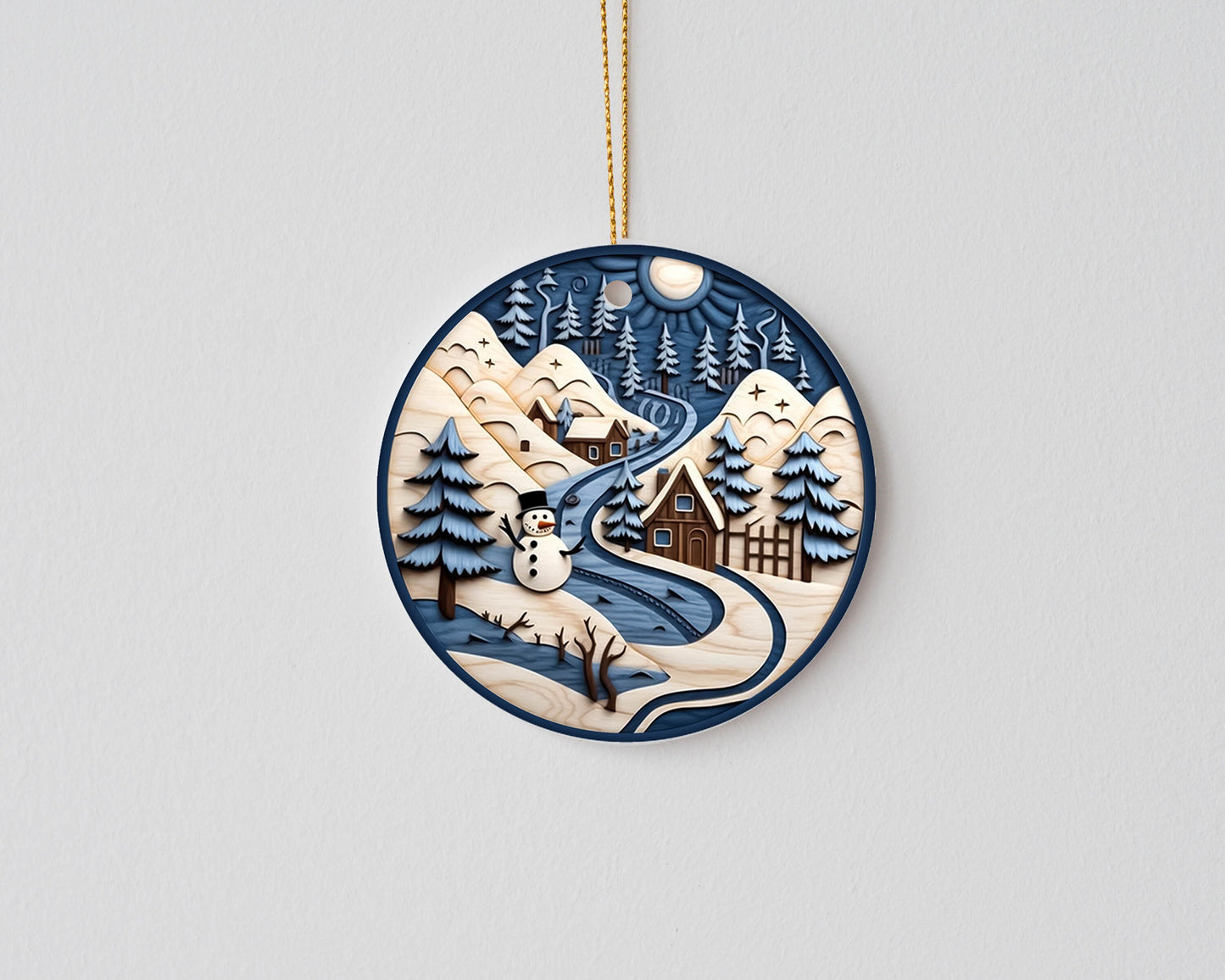 New Release Christmas Ornament, Blue and White Snowman Mountains Ceramic Christmas Ornament