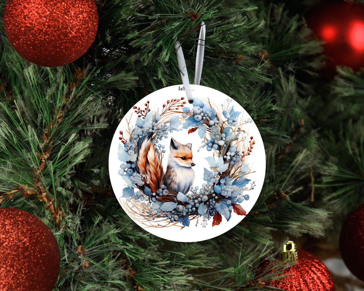 New Release Christmas Ornament, Christmas Fox Blue Wreath Ceramic Christmas Ornament