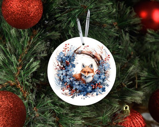 New Release Christmas Ornament, Christmas Fox Wreath Ceramic Christmas Ornament