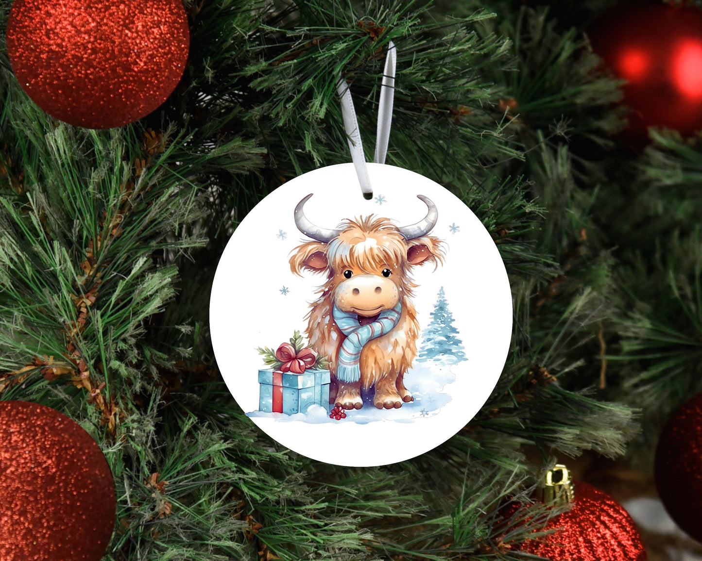 New Release Christmas Ornament, Highland Cow with Blue Scarf Ceramic Christmas Ornament