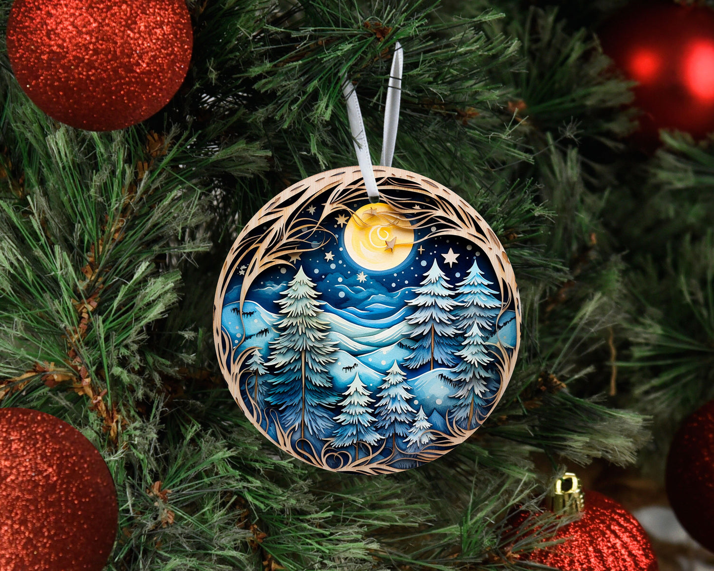 New Releases Christmas Ornament, Christmas Forest Full Moon Ceramic Christmas Ornament, Christmas Decorations