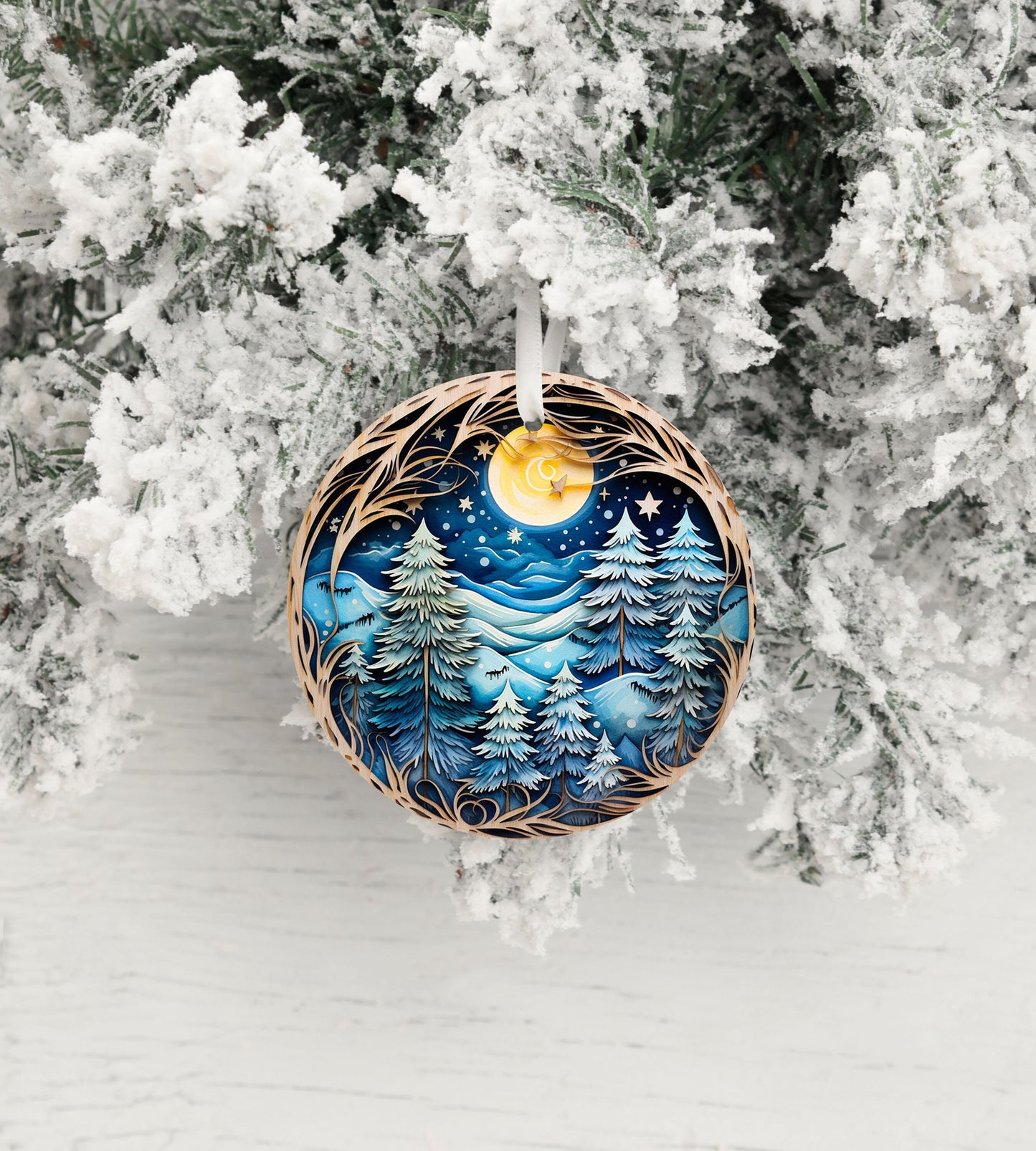 New Releases Christmas Ornament, Christmas Forest Full Moon Ceramic Christmas Ornament, Christmas Decorations