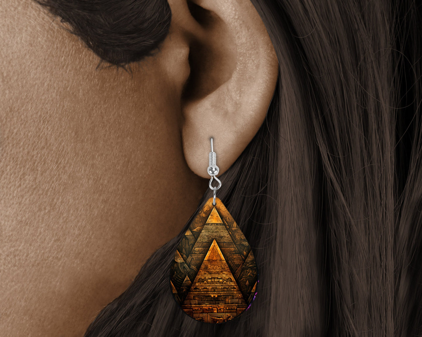 New Release Aztec Pyramids Tear Drop Dangle Printed Earrings Jewelry Handmade