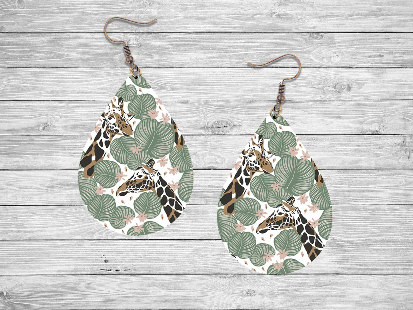 New Release Giraffe and Palm Leaves Tear Drop Dangle Printed Earrings Jewelry Handmade