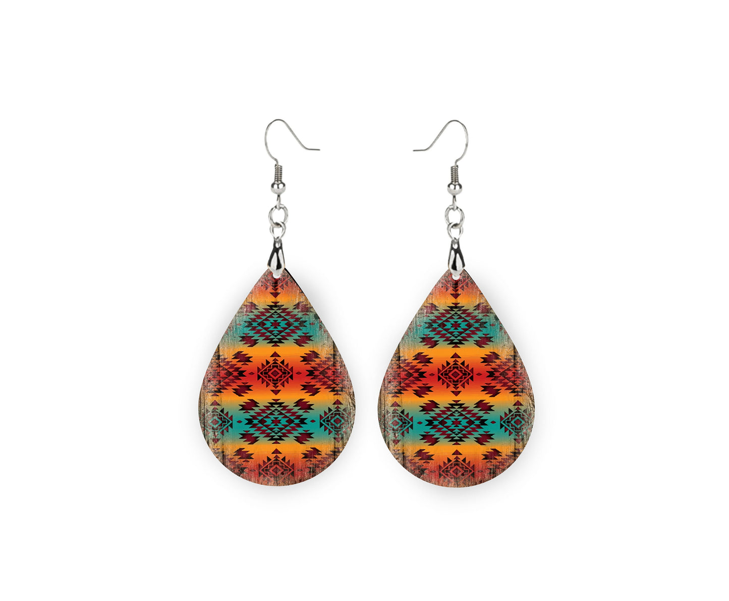 New Release Orange and Turquoise Tribal Tear Drop Dangle Printed Earrings Jewelry Handmade