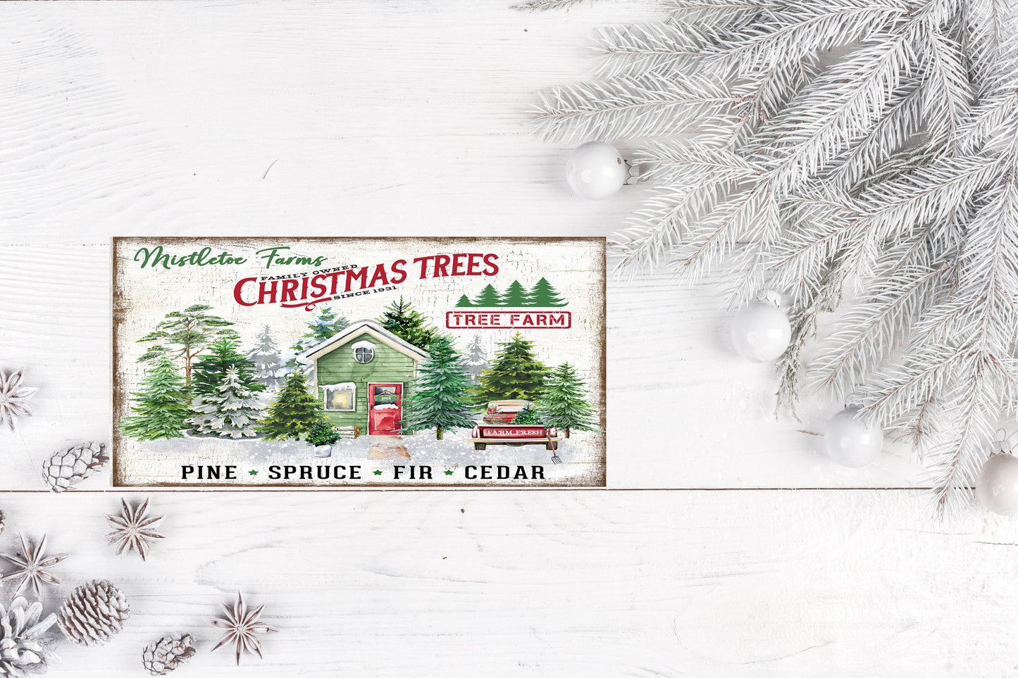 New Release Mistletoe Farms Christmas Tree Wall Decor, Christmas Sign,  Printed Handmade Wood Sign, Wreath Sign, Door Hanger