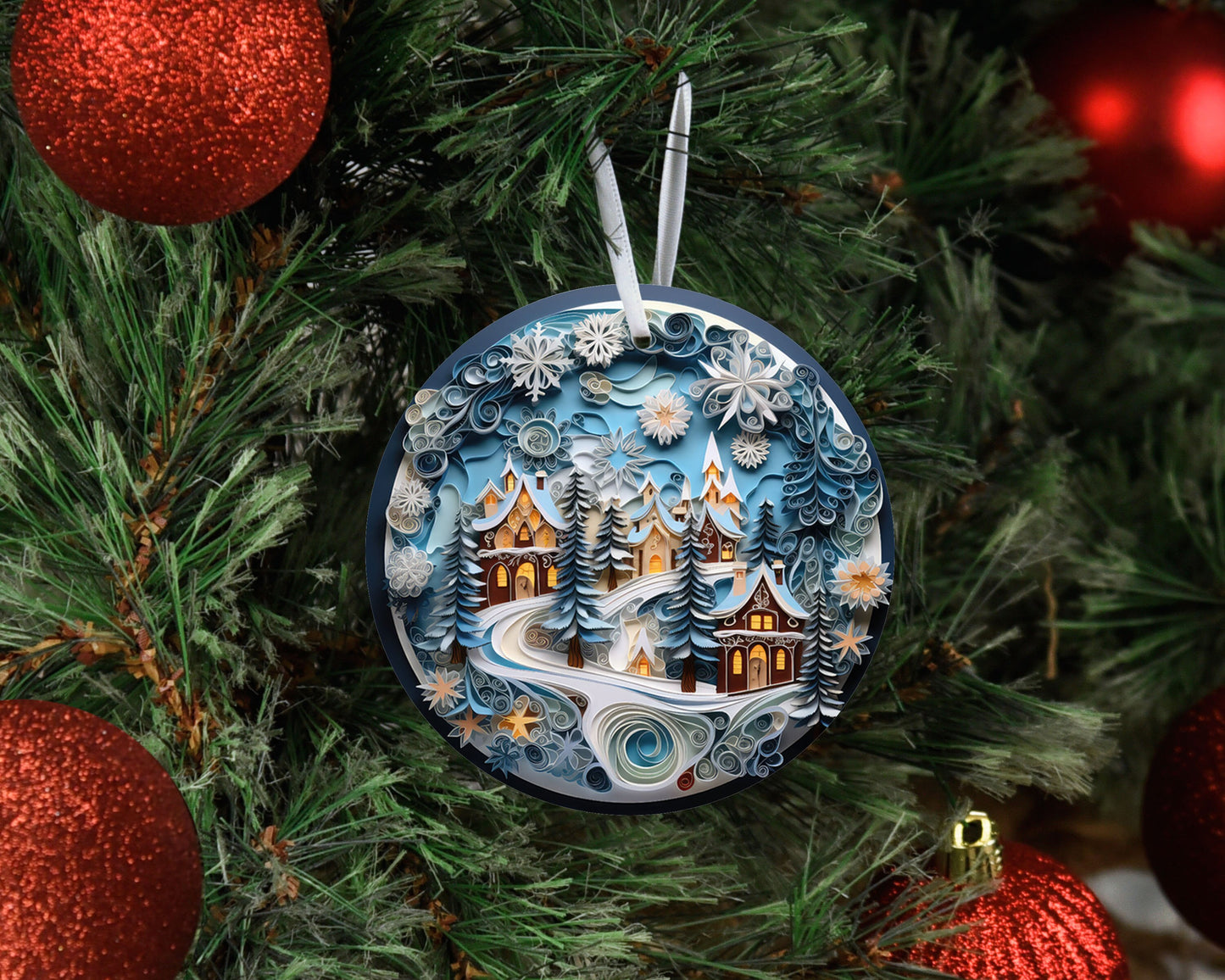 New Release Christmas Ornament, Blue Christmas Town Ceramic Christmas Ornament