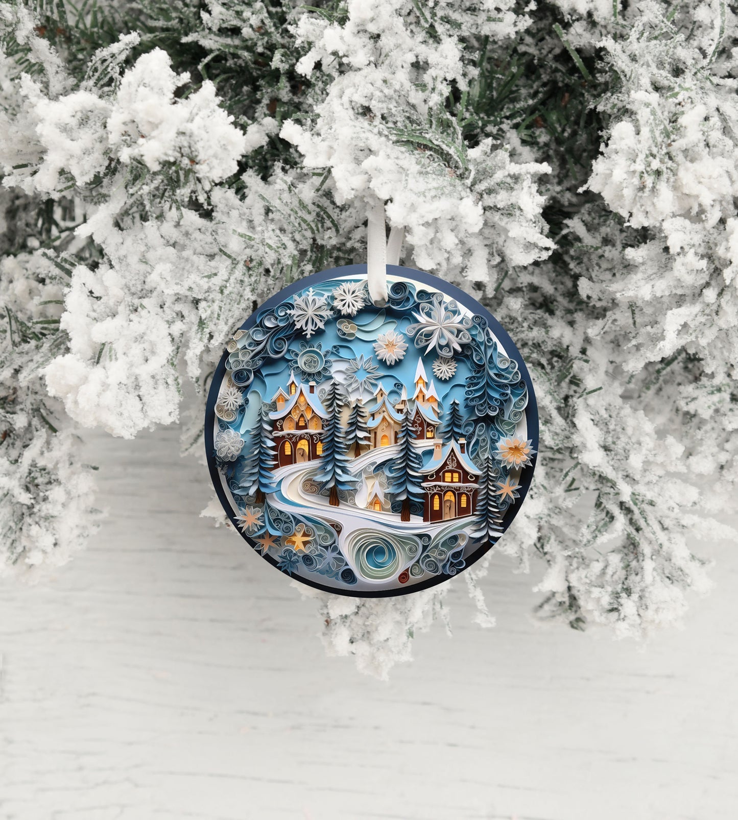 New Release Christmas Ornament, Blue Christmas Town Ceramic Christmas Ornament