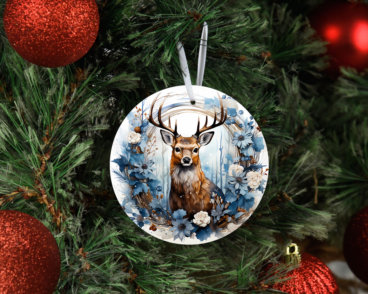 New Release Christmas Ornament, Christmas Deer Blue Wreath Ceramic Christmas Ornament