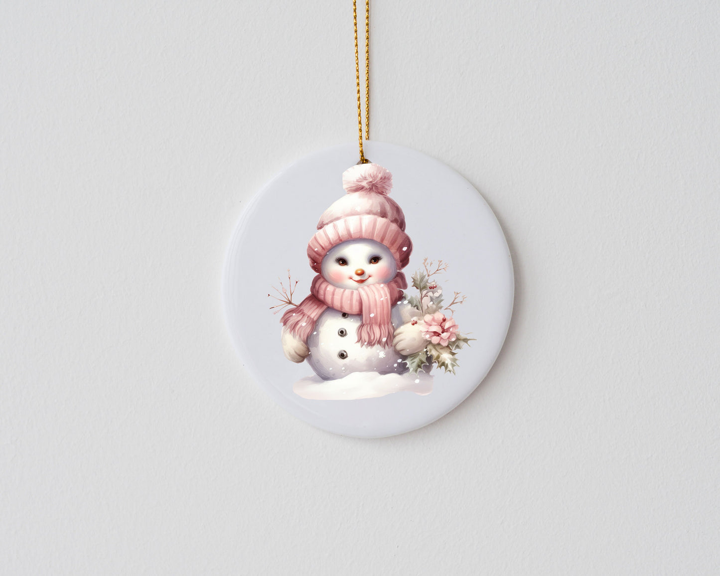 New Release Christmas Ornament, Cute Pink Snowman Ceramic Christmas Ornament