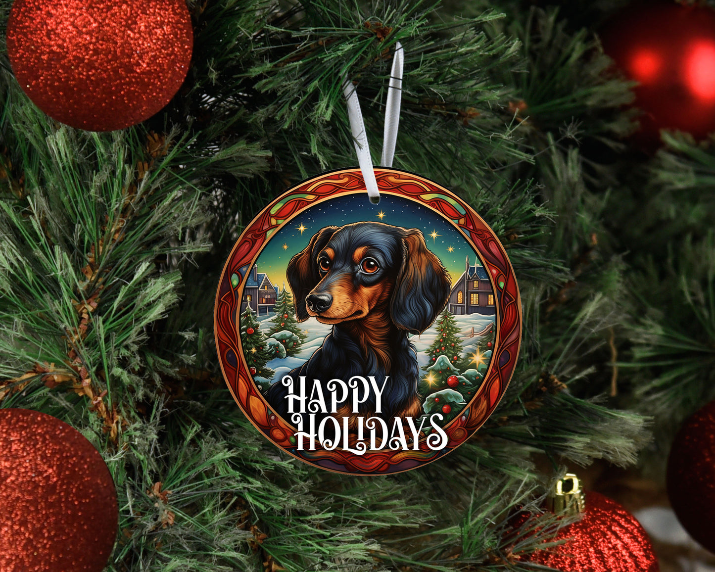 New Release Christmas Ornament, Dachshund Happy Holidays Ceramic Christmas Ornament