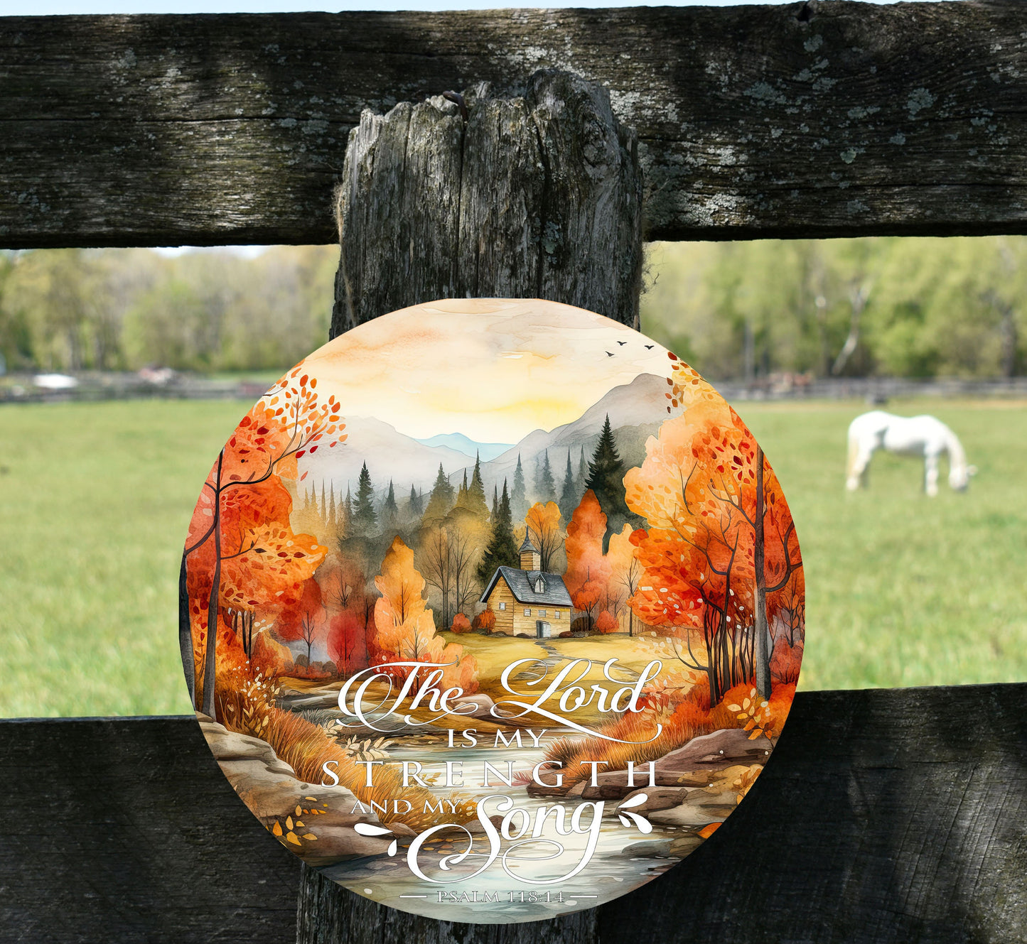 New Release The Lord is My Strength Sign, Farmhouse Round Wood Sign, Door Hanger Wreath Sign