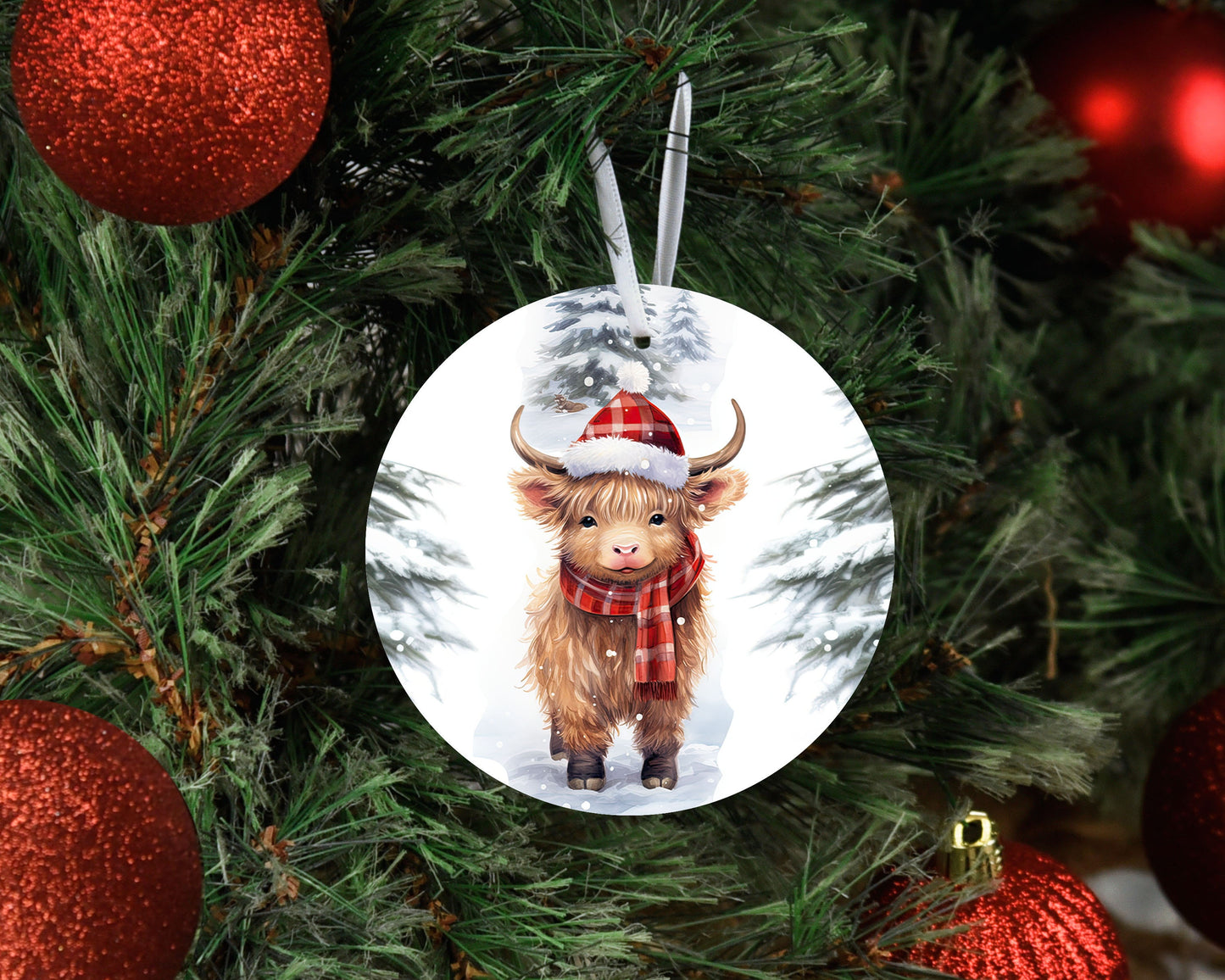 New Release Christmas Ornament, Christmas Hat and Scarf Highland Cow Ceramic Christmas Ornament