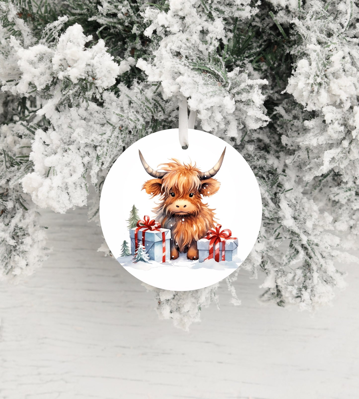 New Release Christmas Ornament, Christmas Highland Cow Ceramic Christmas Ornament