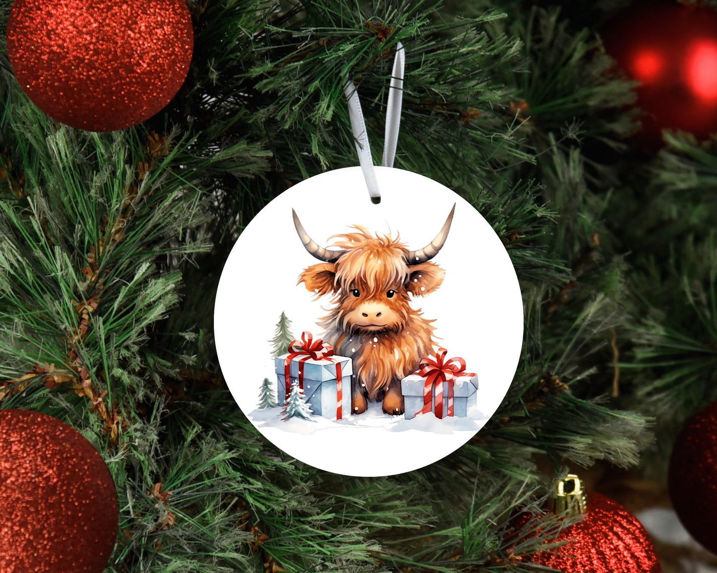 New Release Christmas Ornament, Christmas Highland Cow Ceramic Christmas Ornament