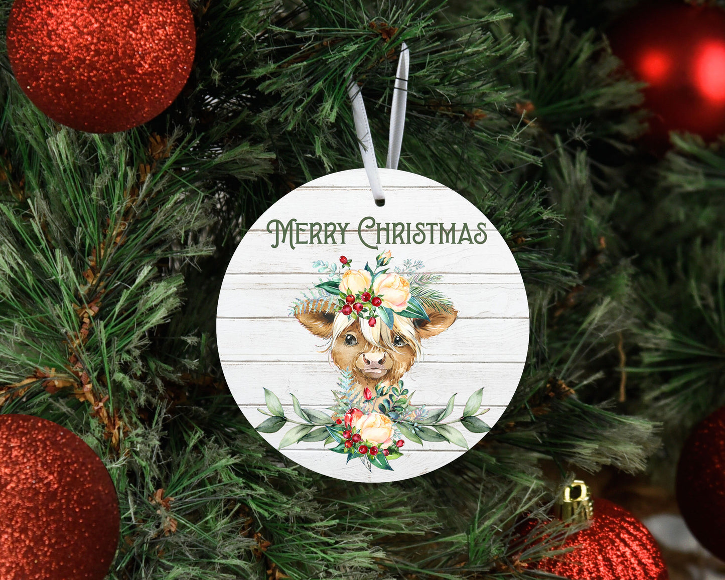 New Release Christmas Ornament, Merry Christmas  Floral Cow Ceramic Christmas Ornament