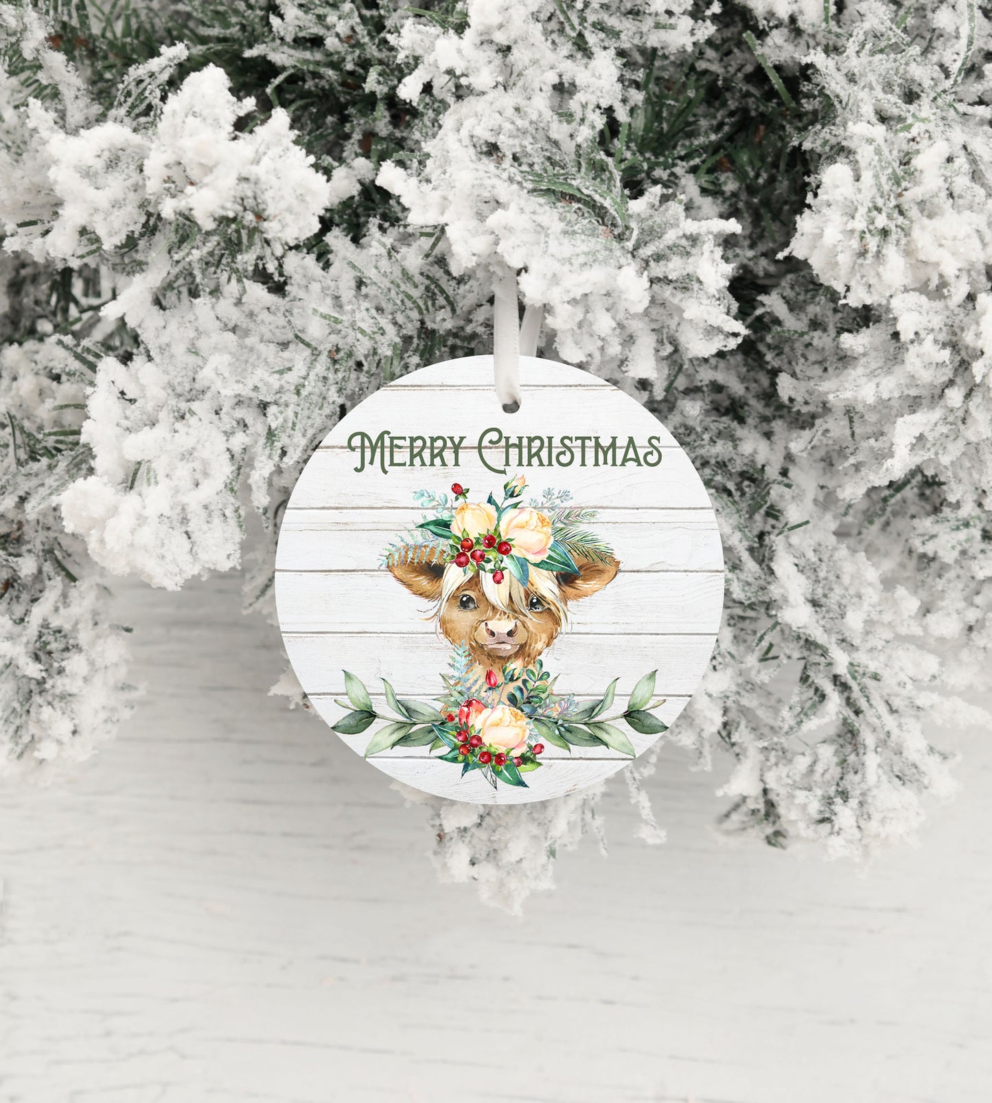 New Release Christmas Ornament, Merry Christmas  Floral Cow Ceramic Christmas Ornament