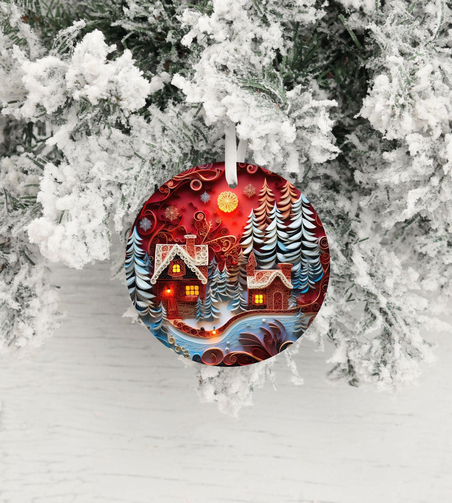 New Release Christmas Ornament, Red Christmas Village Ceramic Christmas Ornament