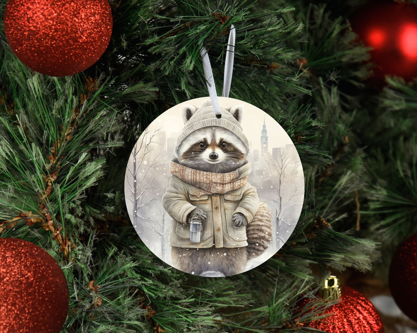 New Release Christmas Ornament, Winter Raccoon Ceramic Christmas Ornament