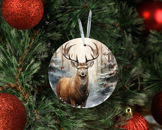 New Release Christmas Ornament, Deer in Snowy Forest Ceramic Christmas Ornament