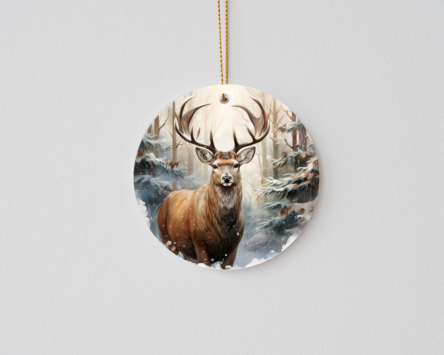 New Release Christmas Ornament, Deer in Snowy Forest Ceramic Christmas Ornament