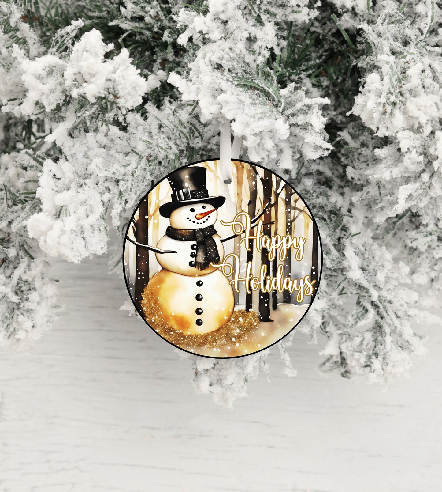 New Release Christmas Ornament, Happy Holidays Gold Snowman Ceramic Christmas Ornament