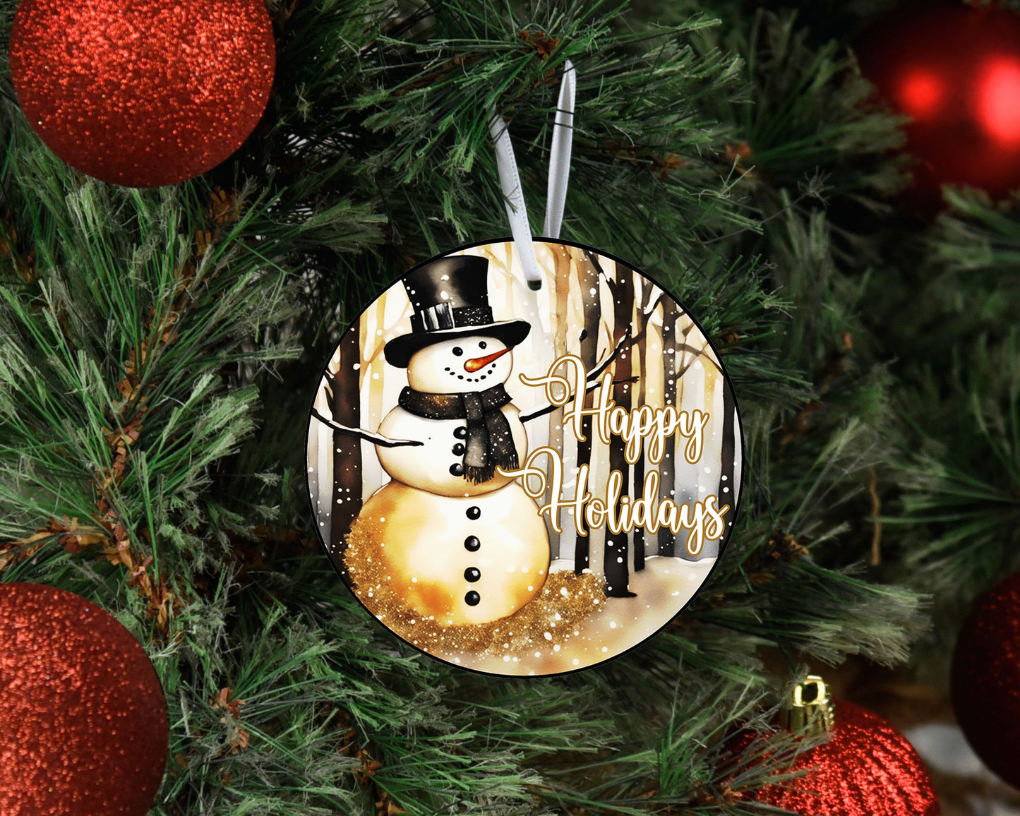 New Release Christmas Ornament, Happy Holidays Gold Snowman Ceramic Christmas Ornament