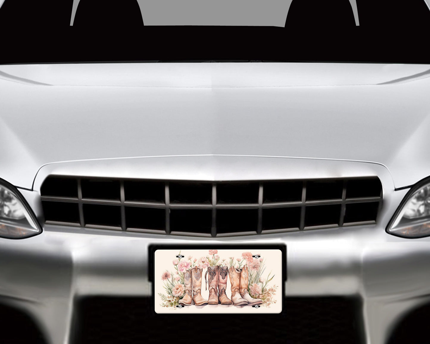 New Release License Plate, Boots and Roses Printed Aluminum Front License Plate, Car Accessory, Vanity Plate, Cute Car Tag