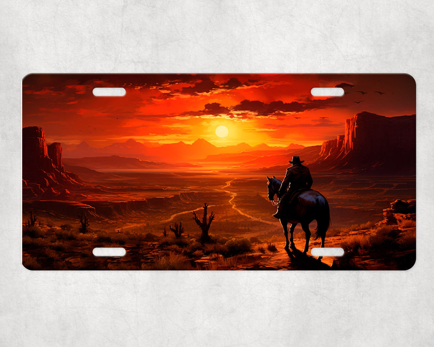 New Release License Plate, Cowboy Desert Sunset Printed Aluminum Front License Plate, Car Accessory, Vanity Plate, Cute Car Tag