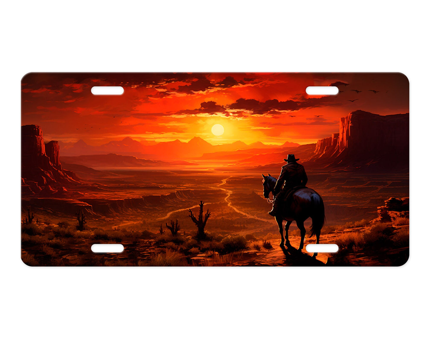 New Release License Plate, Cowboy Desert Sunset Printed Aluminum Front License Plate, Car Accessory, Vanity Plate, Cute Car Tag