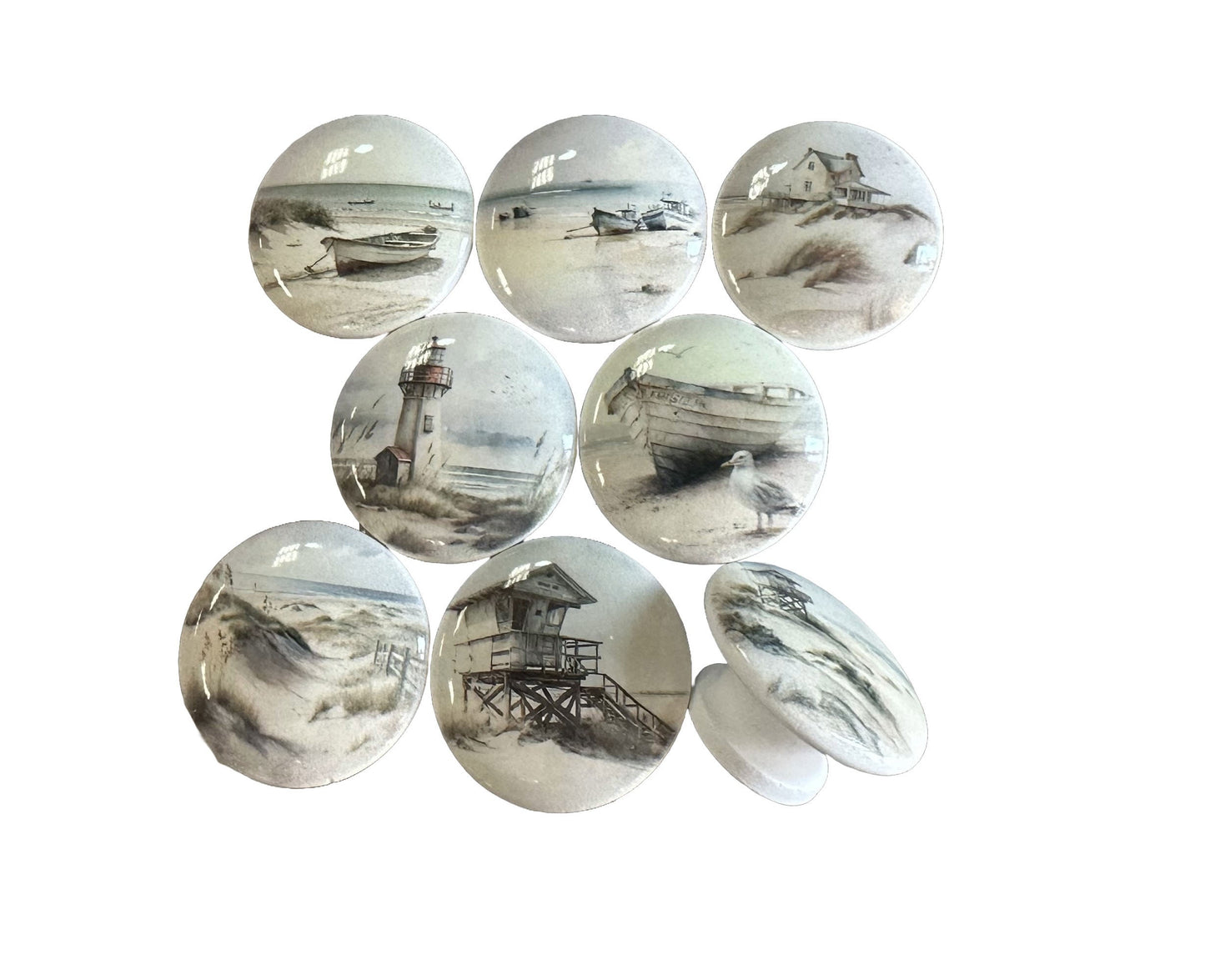 New Release Coastal Watercolor Cabinet and Drawer Knobs, Set of 8 Coastal Watercolor Drawer Knobs and Pulls, Kitchen Cabinet Knobs