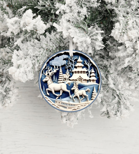 New Release Christmas Ornament, Blue and White Reindeer Ceramic Christmas Ornament