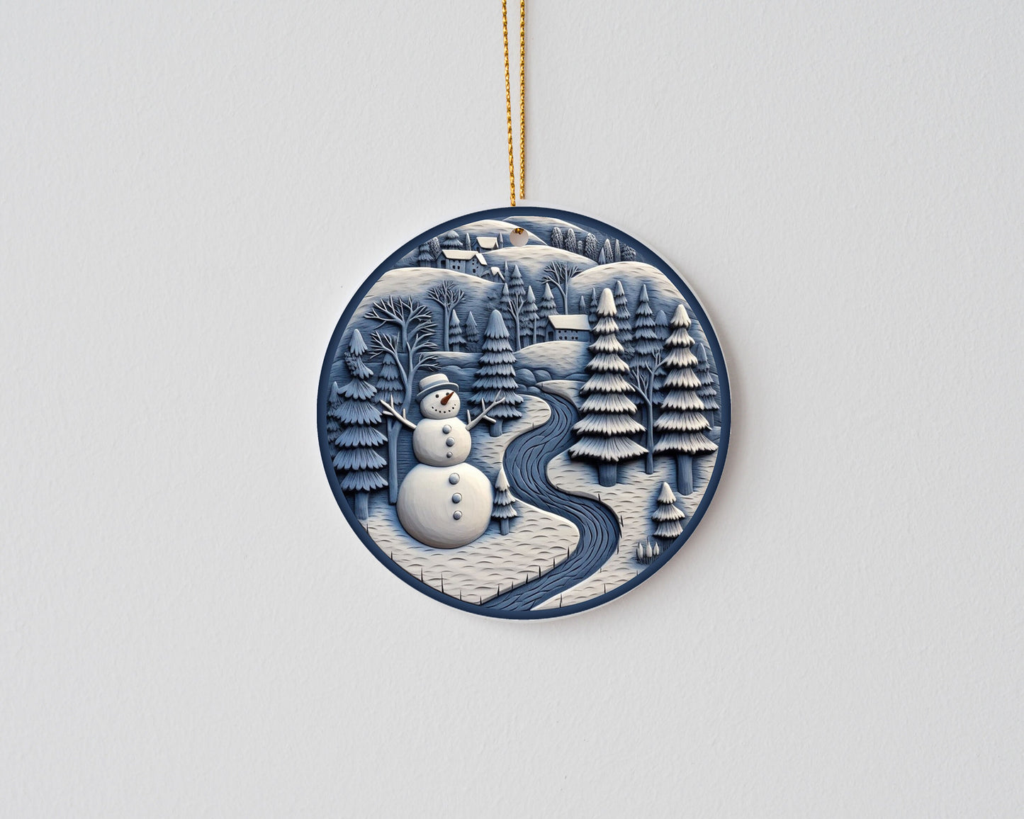 New Release Christmas Ornament, Blue and White Snowman Forest Ceramic Christmas Ornament