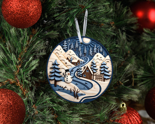 New Release Christmas Ornament, Blue and White Snowman Mountains Ceramic Christmas Ornament