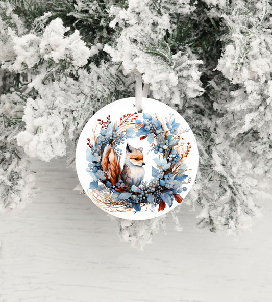 New Release Christmas Ornament, Christmas Fox Blue Wreath Ceramic Christmas Ornament