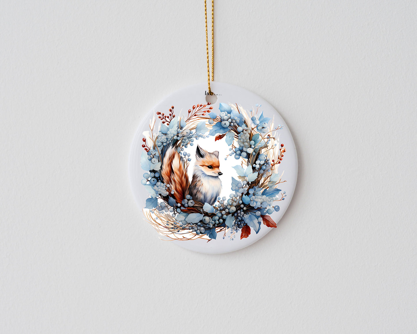 New Release Christmas Ornament, Christmas Fox Blue Wreath Ceramic Christmas Ornament