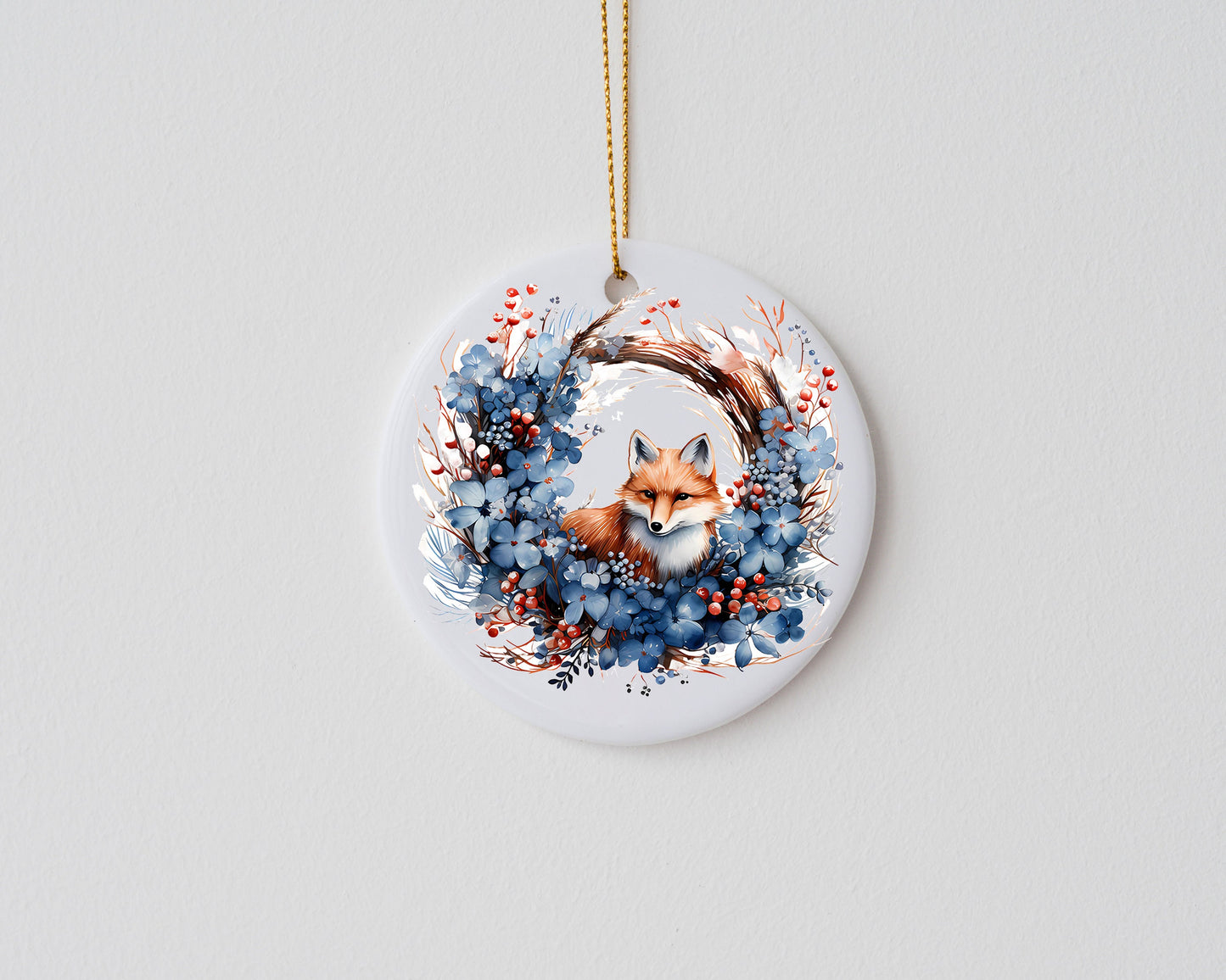 New Release Christmas Ornament, Christmas Fox Wreath Ceramic Christmas Ornament