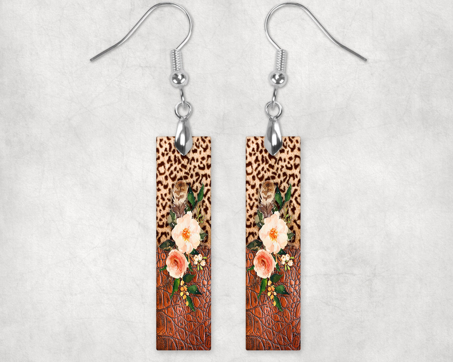 New Release Earrings, Leopard and Leather Print Rose Bar Dangle Printed Earrings Jewelry Handmade