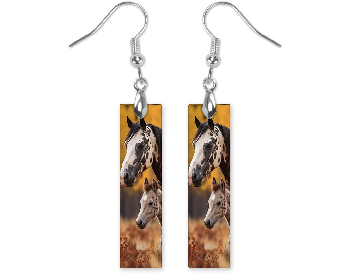 New Release Earrings, Appaloosa Horse and Foal Bar Dangle Printed Earrings Jewelry Handmade