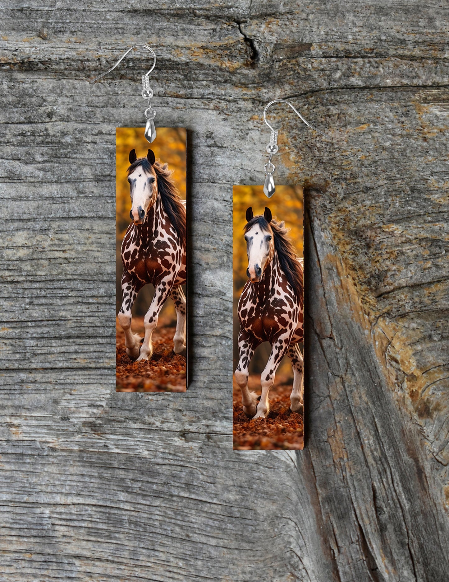 New Release Earrings, Appaloosa Horse in Fall Bar Dangle Printed Earrings Jewelry Handmade