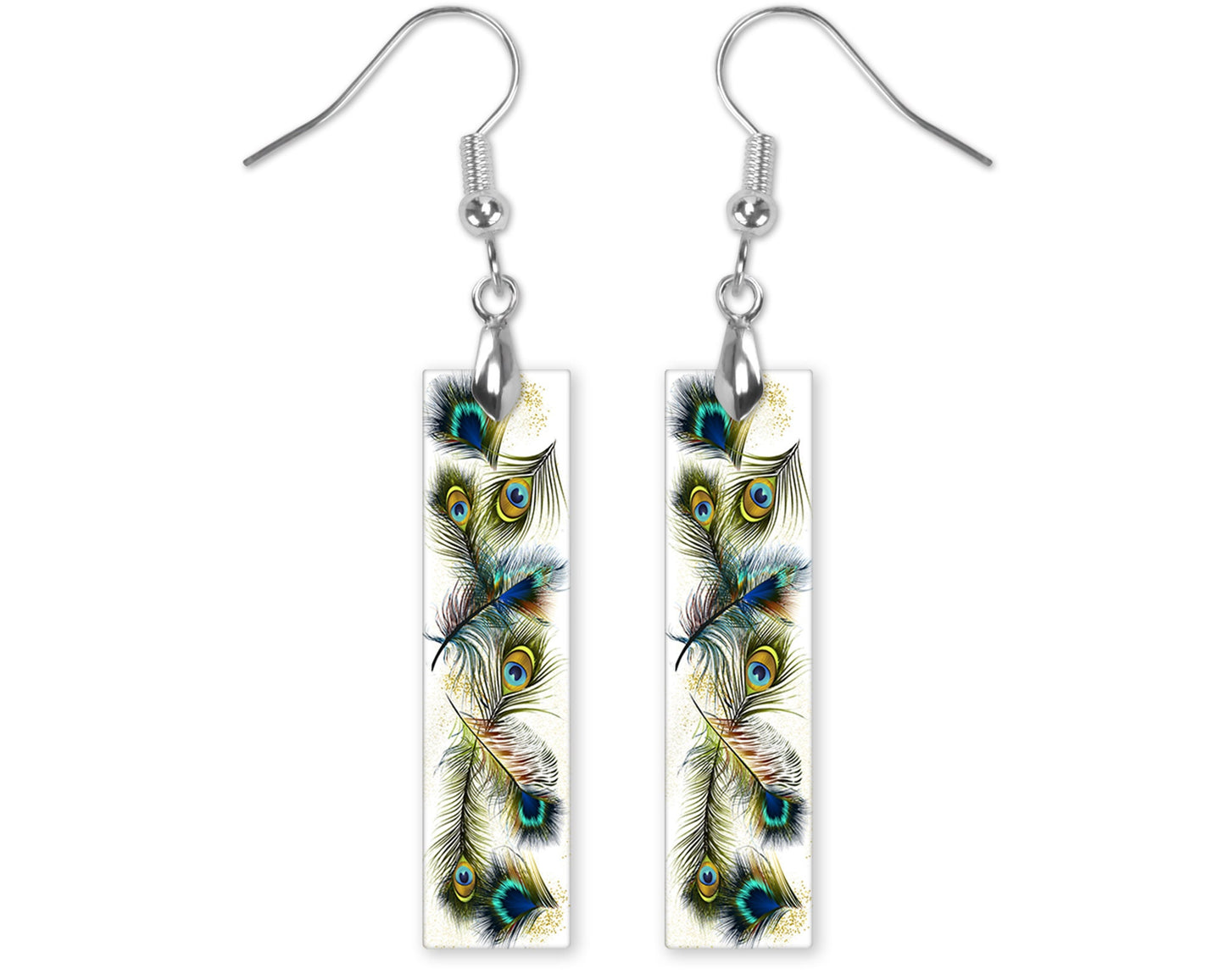 New Release Earrings, Peacock Feathers Bar Dangle Printed Earrings Jewelry Handmade